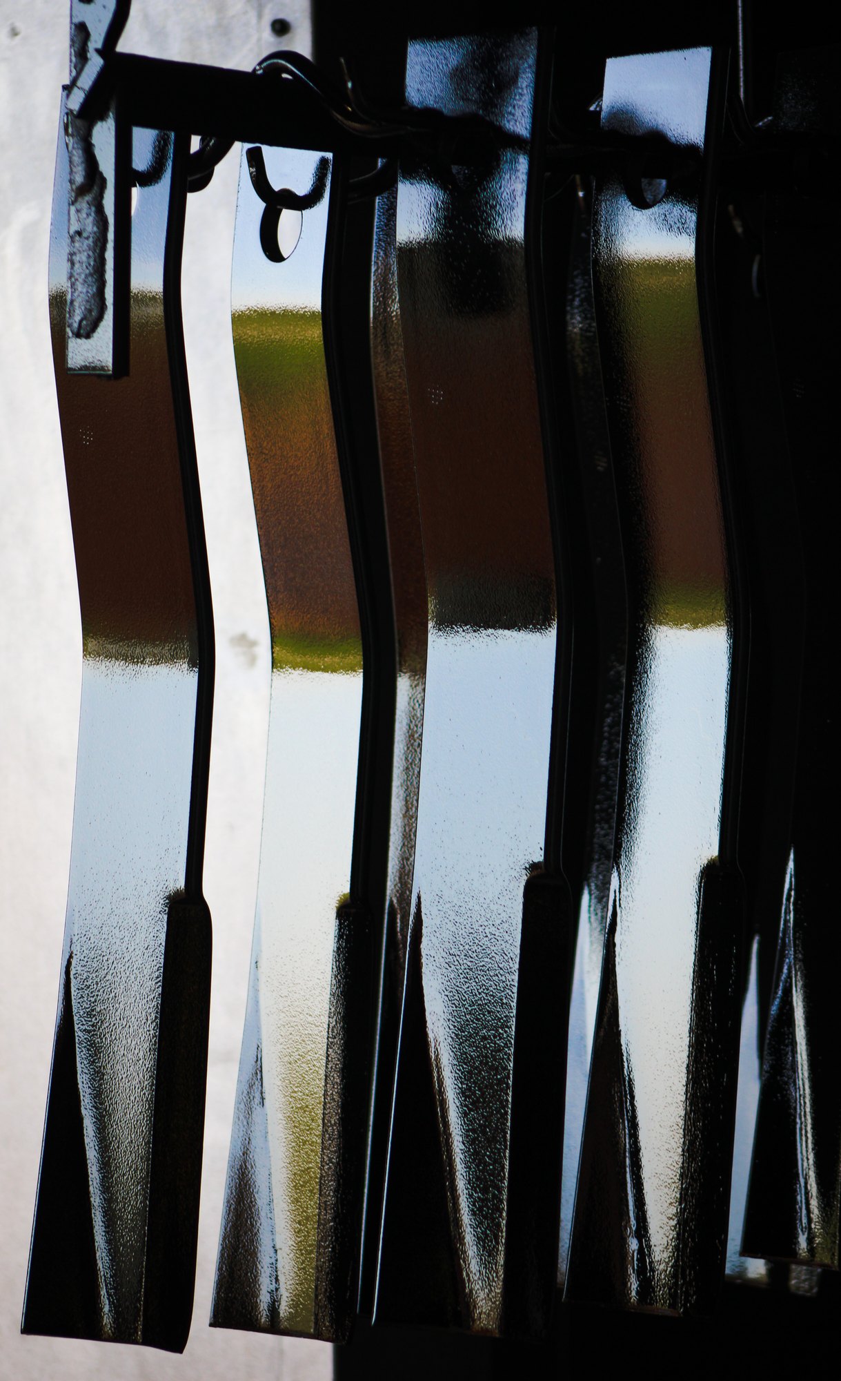 Freshly powder coated blades